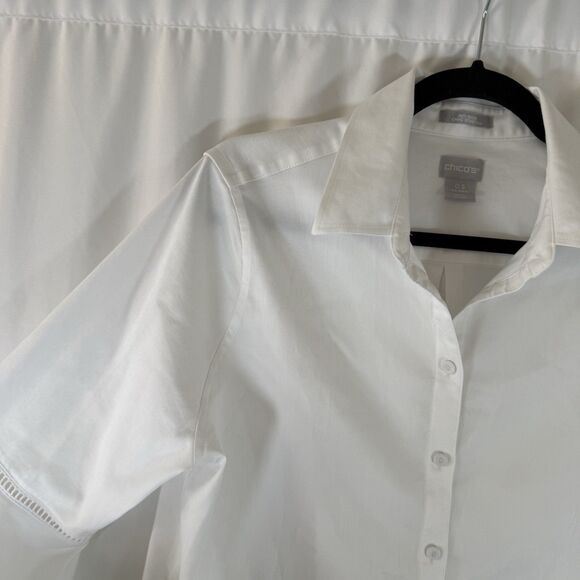 Chico's Button Down Shirt Women's Small 6 White Bell Sleeve 3/4 Sleeve Collared - Picture 5 of 10